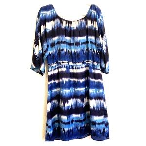 Tahari blue & white dress fitted waist